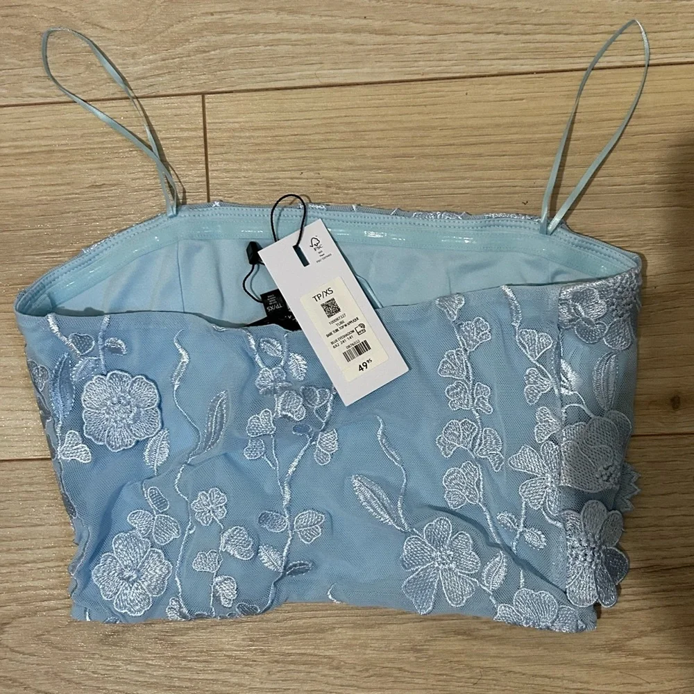 Dynamite Blue Floral Lace Strapless Top - Picture 3 of 3